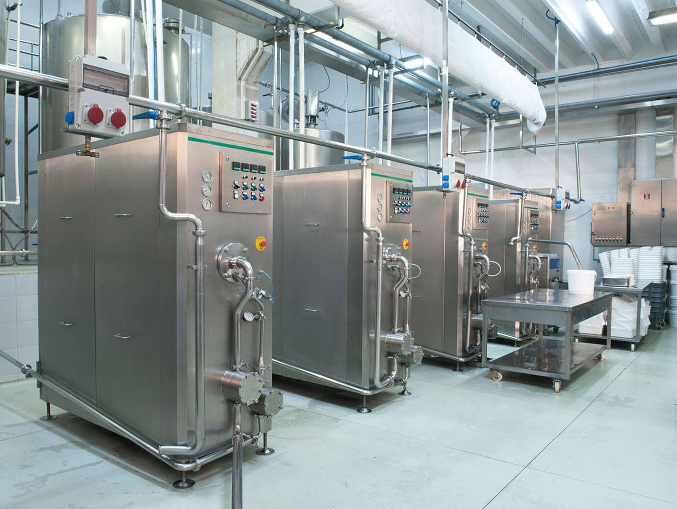 Food processing machines in a factory
