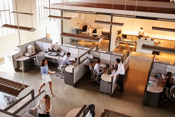 People working in a bay