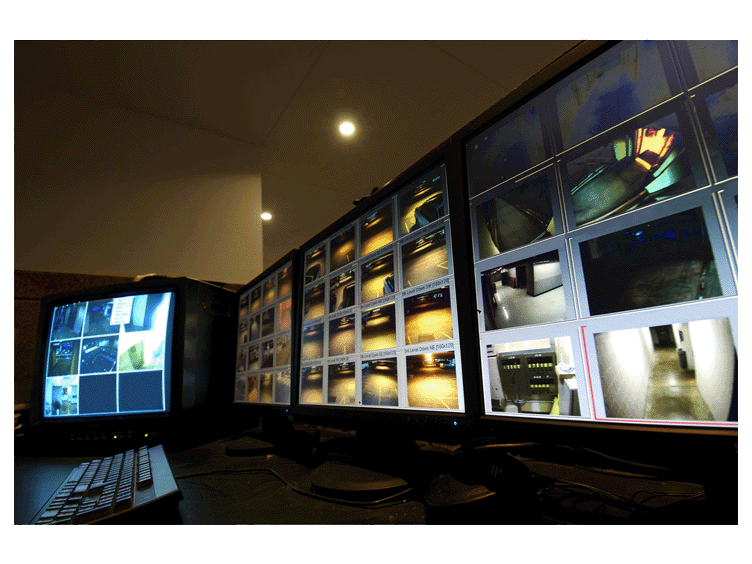 CCTV footages of the building viewed on different monitors