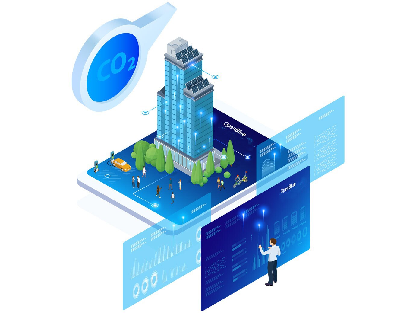 Infographic depicting energy efficiency solution provided by OpenBlue Enterprise Manager