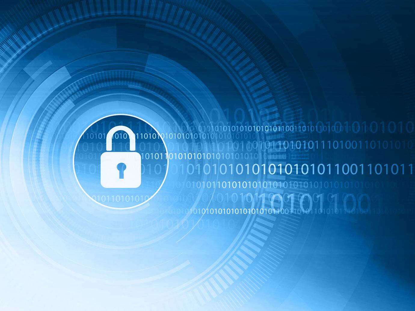 Lock icon on a gradient blue background with binary numbers