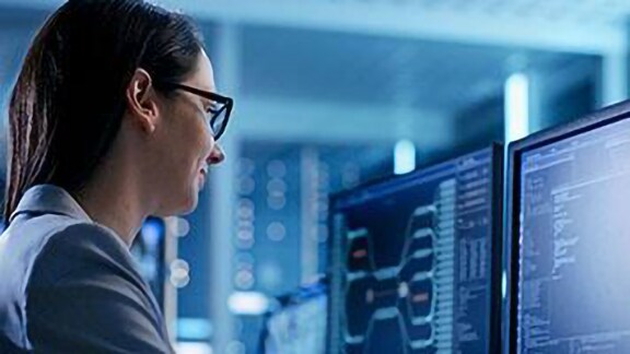 A woman working on a computer