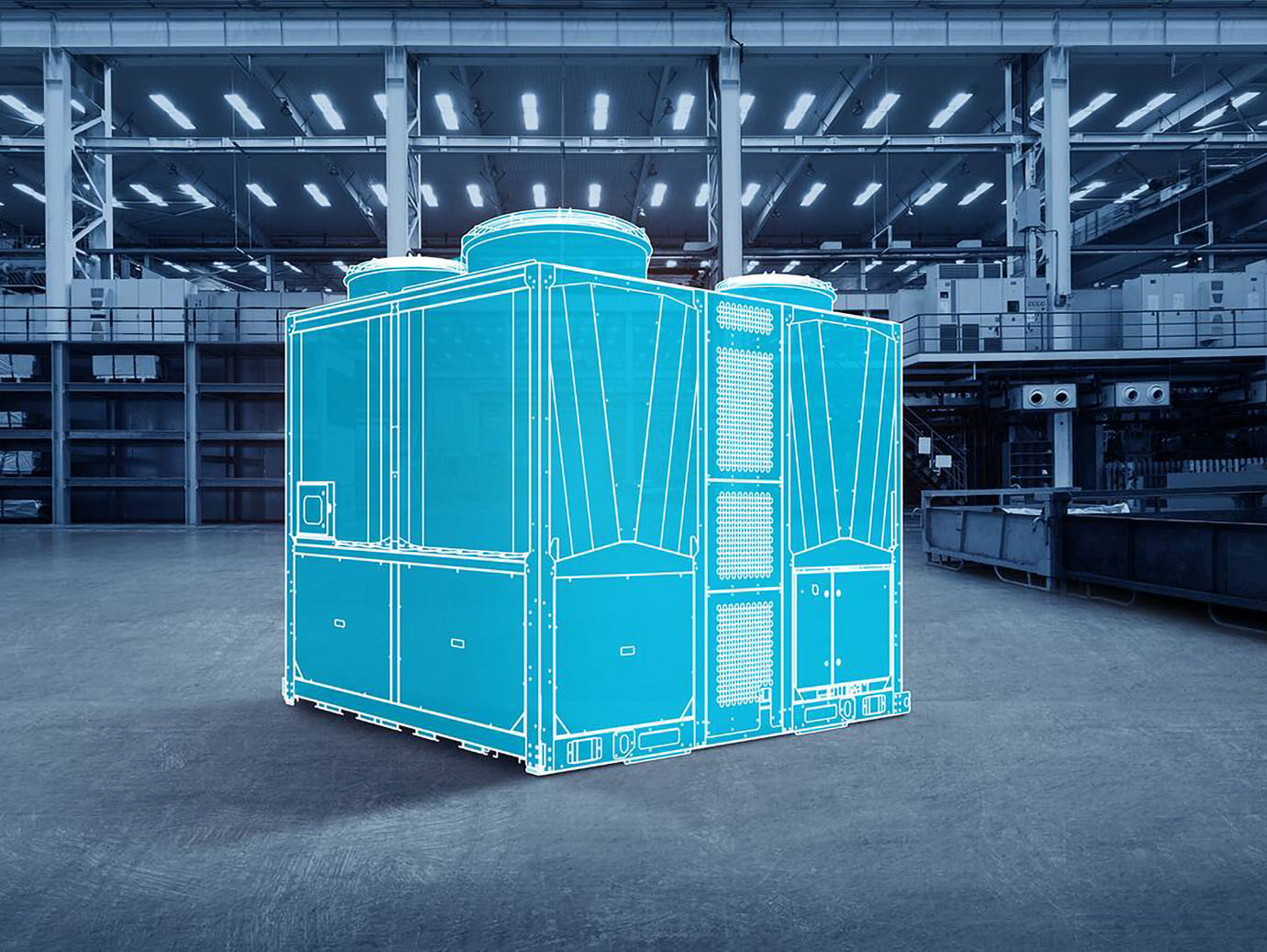 Graphical representation of a refrigeration unit in a factory