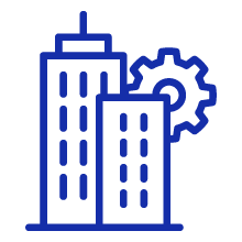 Buildings and gear icon