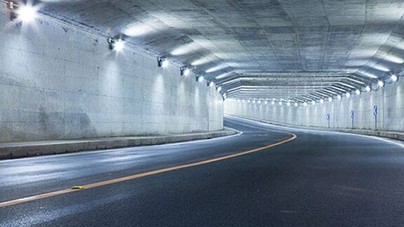 Interior of a highway inside a tunnel