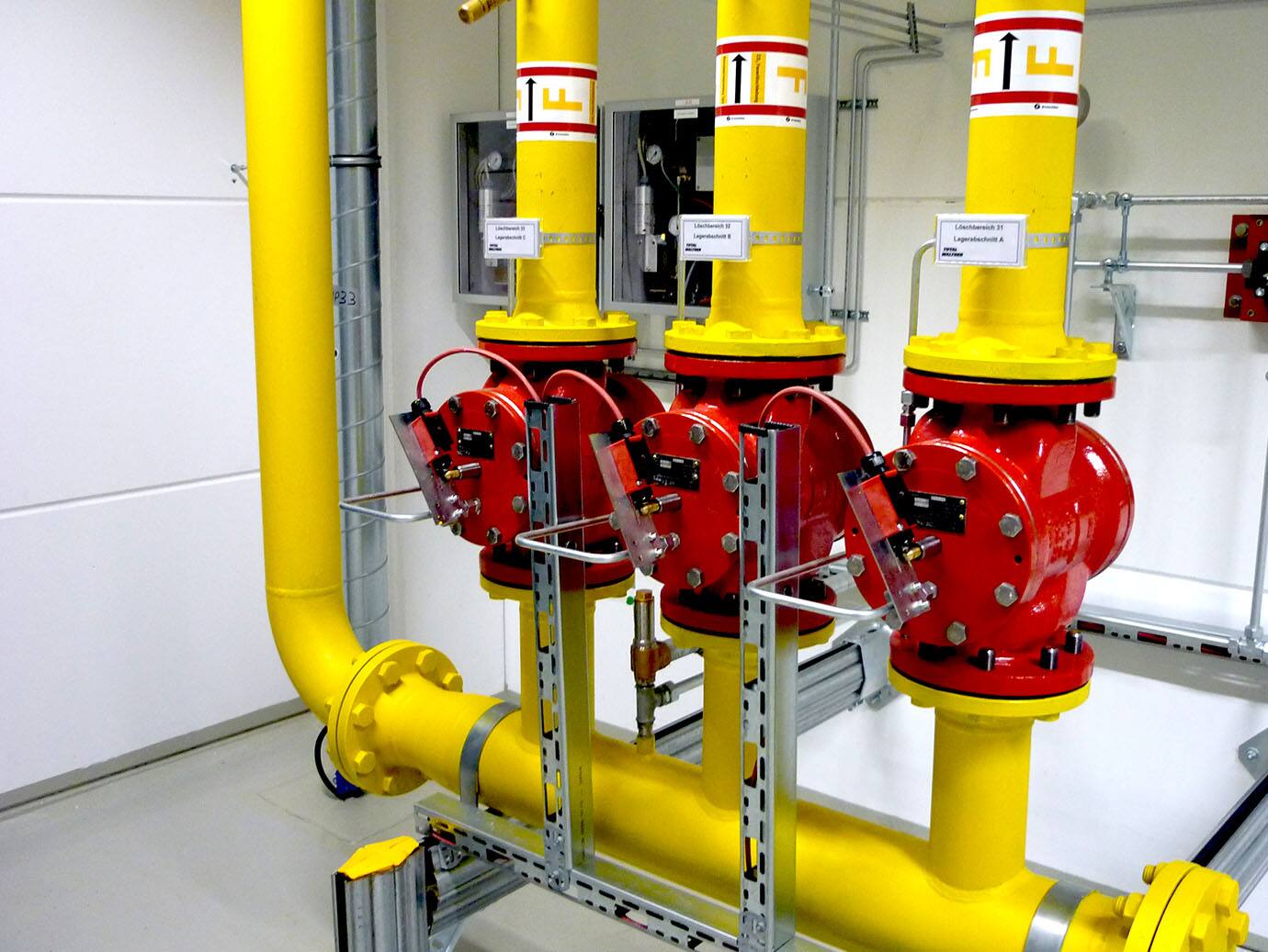 Oil and gas pipes installed in an indoor space