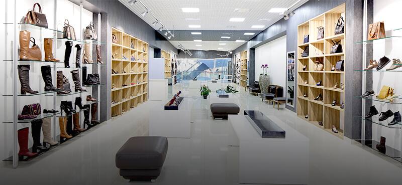 Inside of a luxury footwear retail store