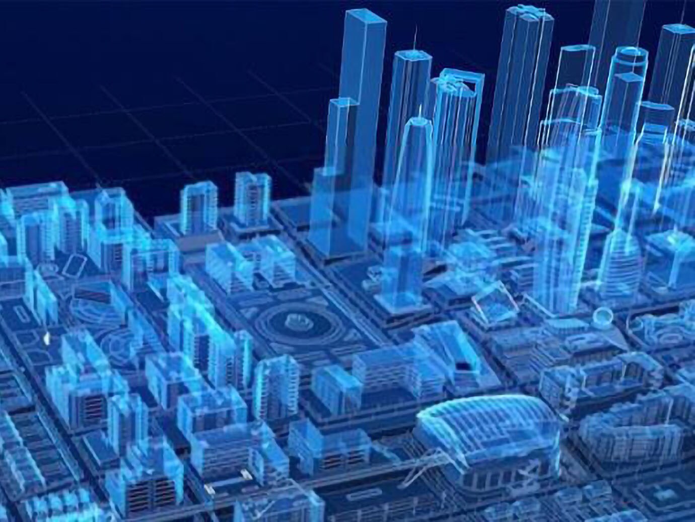 A holographic image of a city