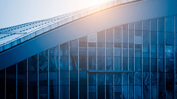 Close-up of partial view of terrace of a skyscraper
