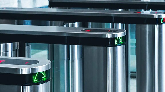 Close-up of series of exit doors of a building